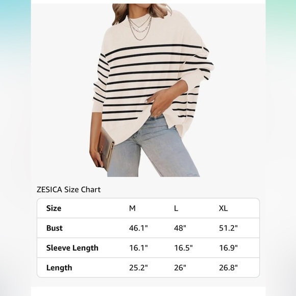 Oversized Casual Ribbed Knit Pullover Sweater size L Cream with Black - Picture 5 of 10